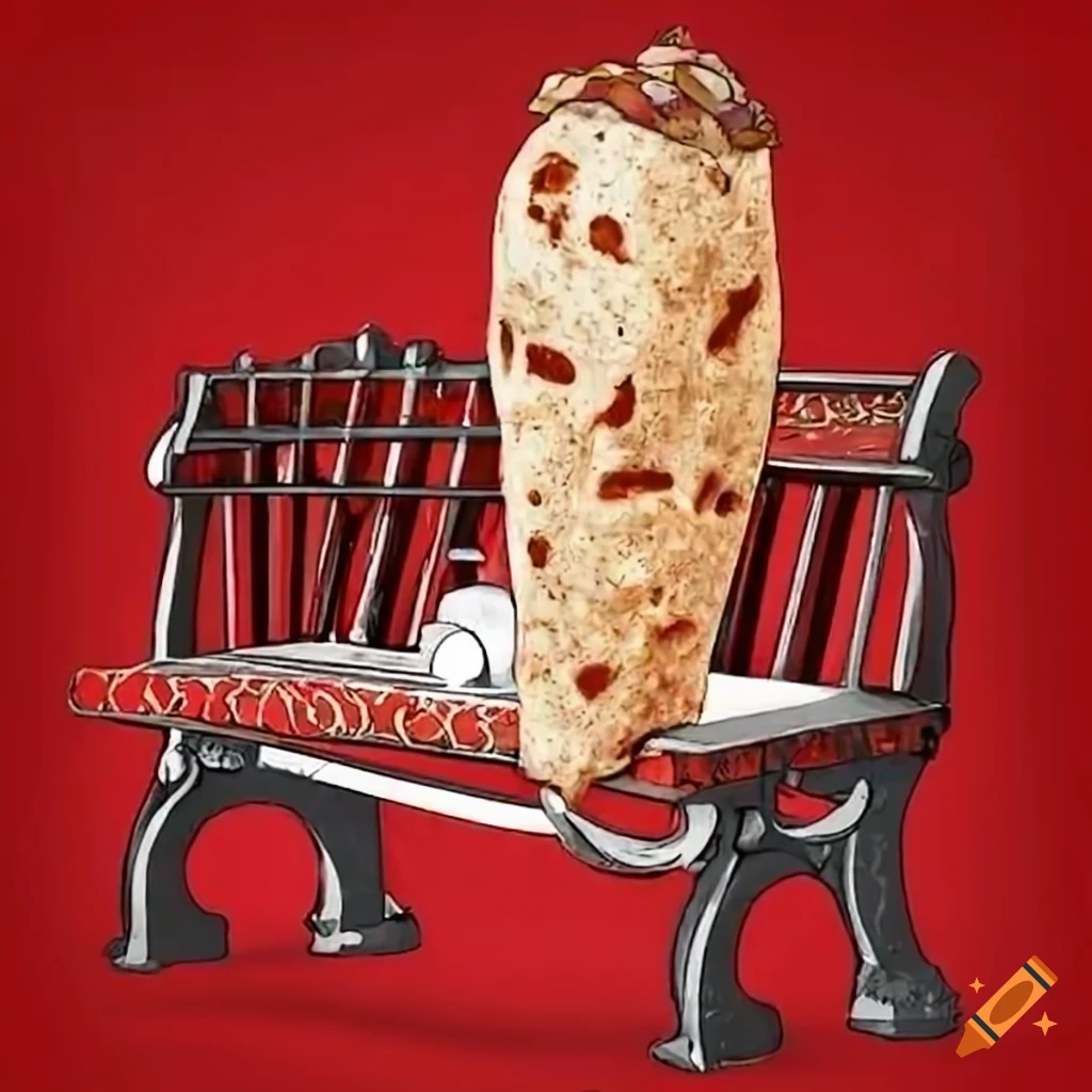 Doner kebab on a bench with red patterned background