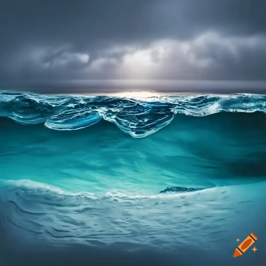 Stormy ocean waves with glass-like appearance