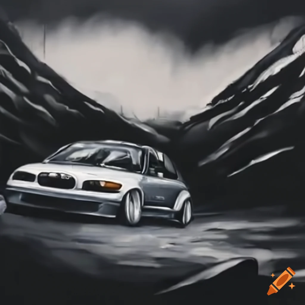 E46 drifting in a village