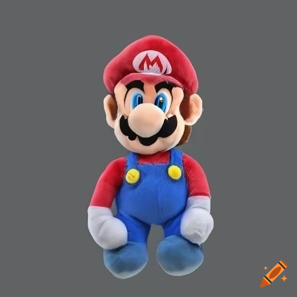 Hyperrealistic Mario Bros plush, plush texture, minimalist background