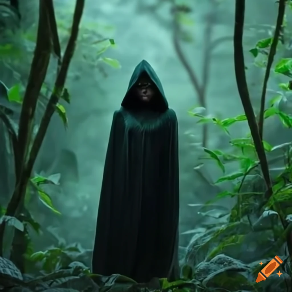 Superhero cloaked in leaves exploring the Amazon rainforest
