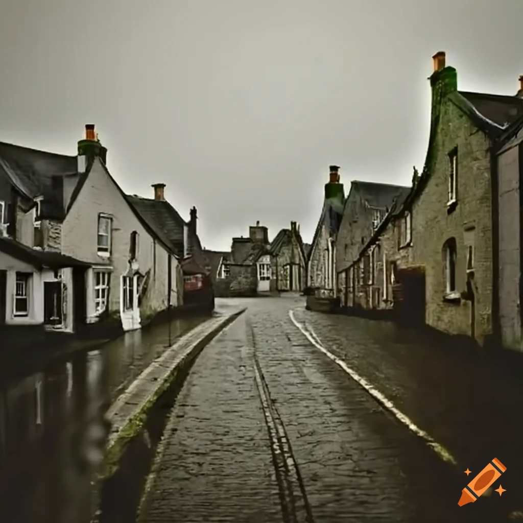 Dull drizzle morning in a Scottish village