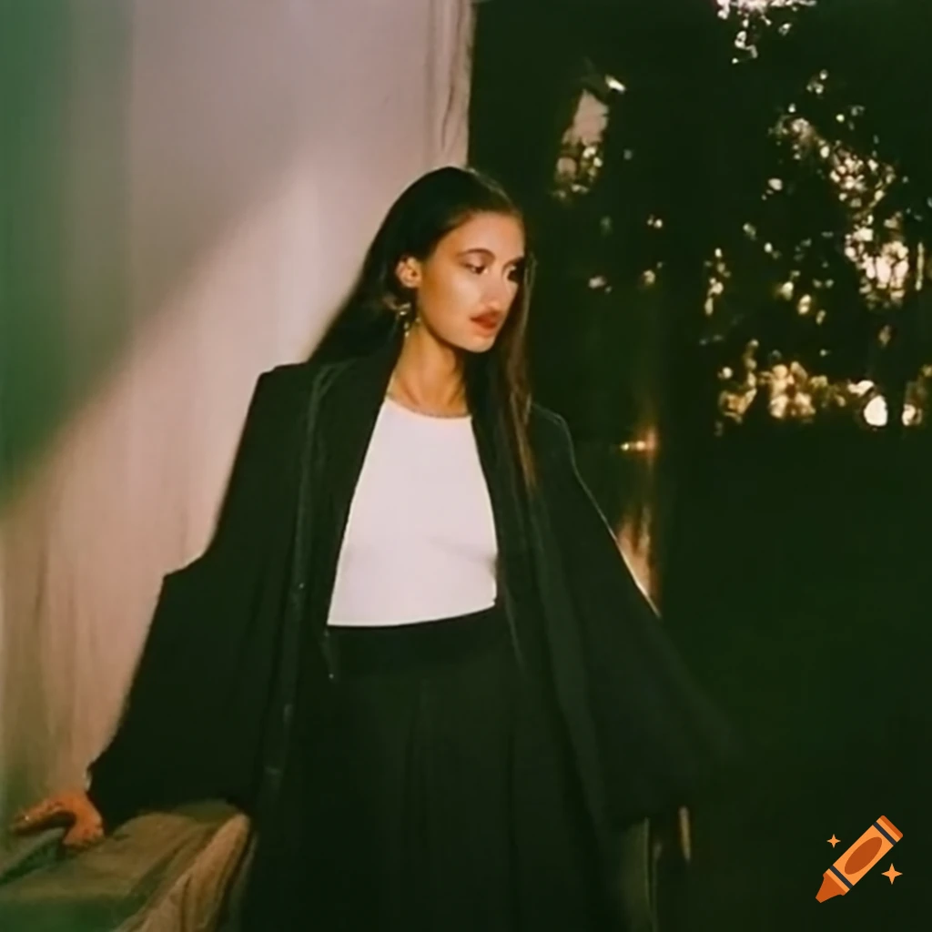 Professional fashion photography with a 90s dress and dramatic lighting