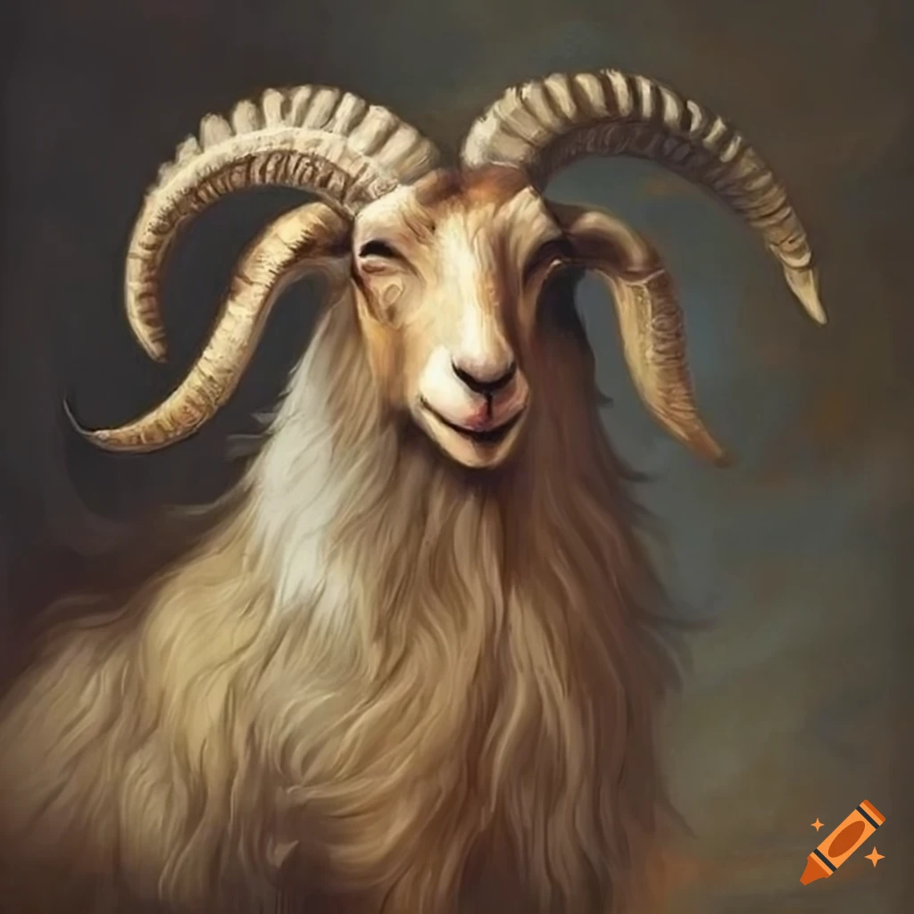 Renaissance-style painting of a regal goat