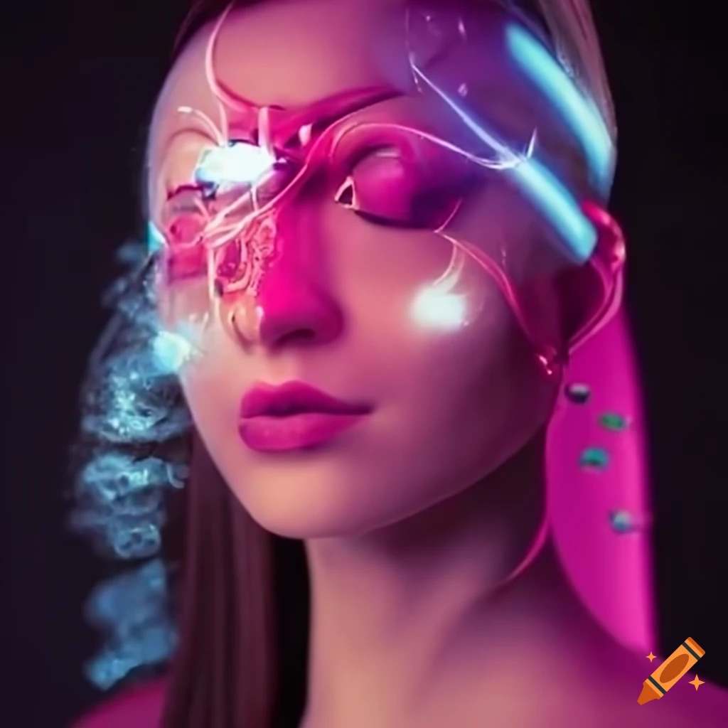 Mechanical woman with advanced technology enhancements