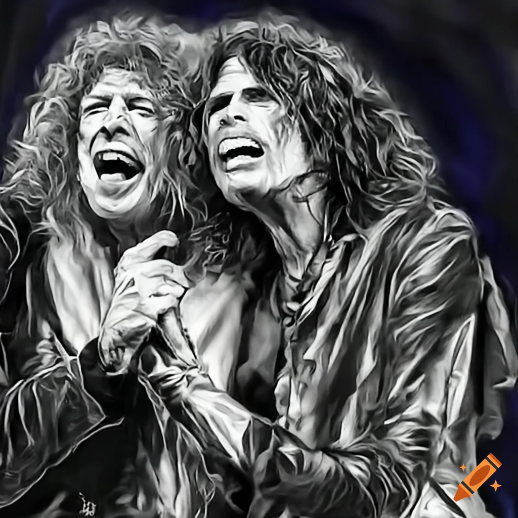 Legendary musicians Robert Plant and Steven Tyler performing on stage in the 1970s