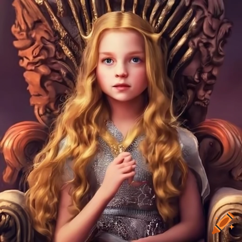 Kid girl child sitting on the Iron Throne