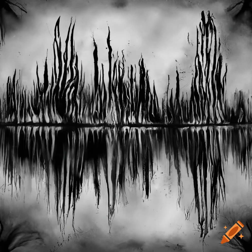 Toxic lake with dead trees