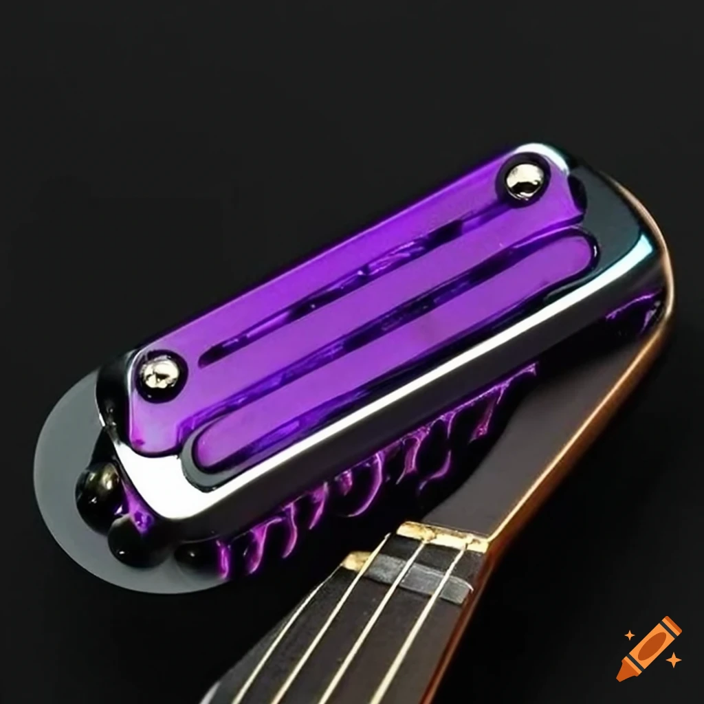 Futuristic metal guitar pickup with glowing blue and purple plasma cells