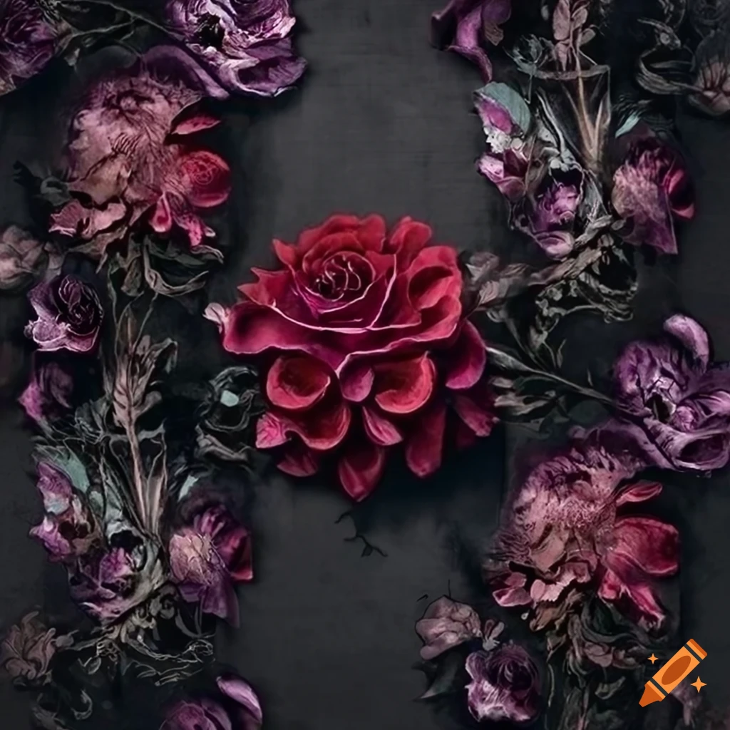 Vintage gothic wallpaper with dark floral design
