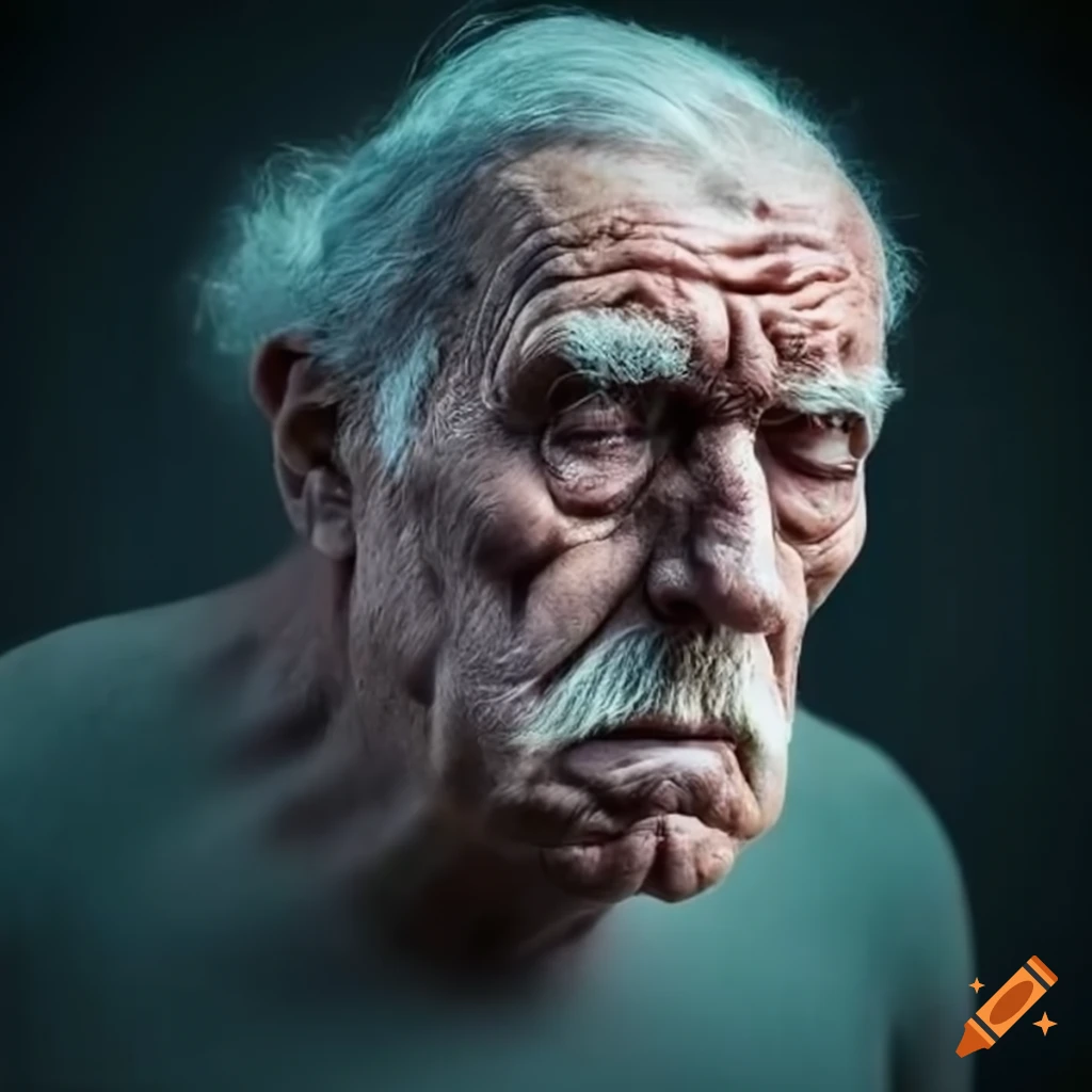 Sad old man confronts a muscular man