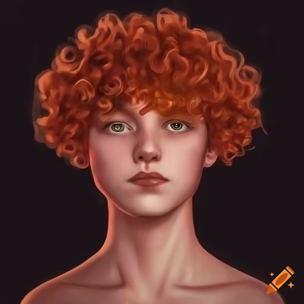 Portrait of a 18 year old male with red curly hair and green eyes
