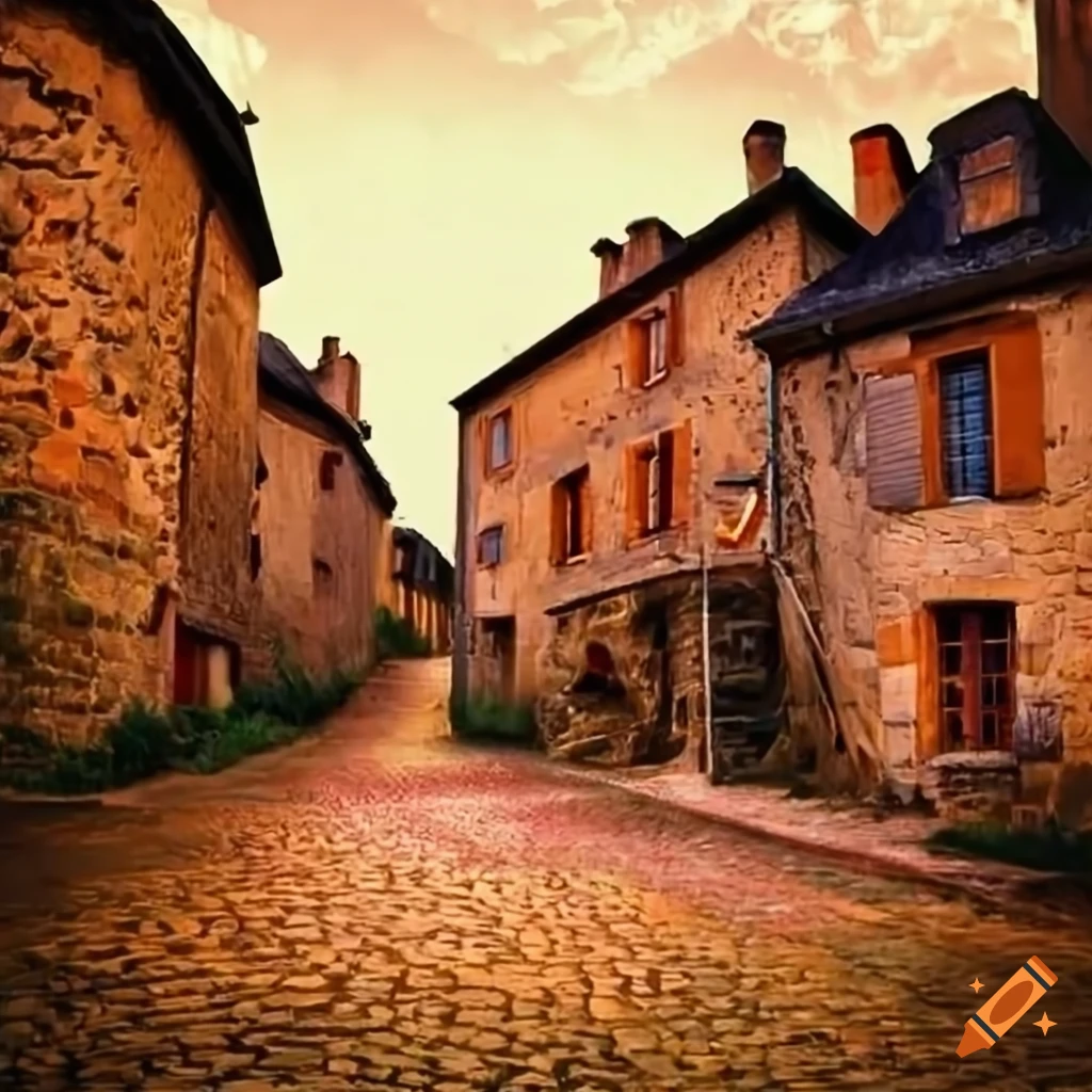 Picturesque village of Bleymard in Lozère, France in traditional painting style