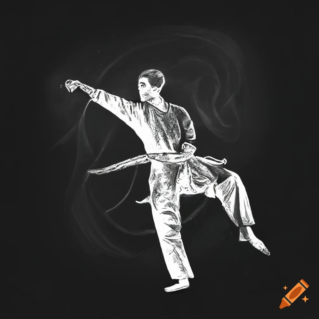 Chalk outline of a taekwondo high kick pose