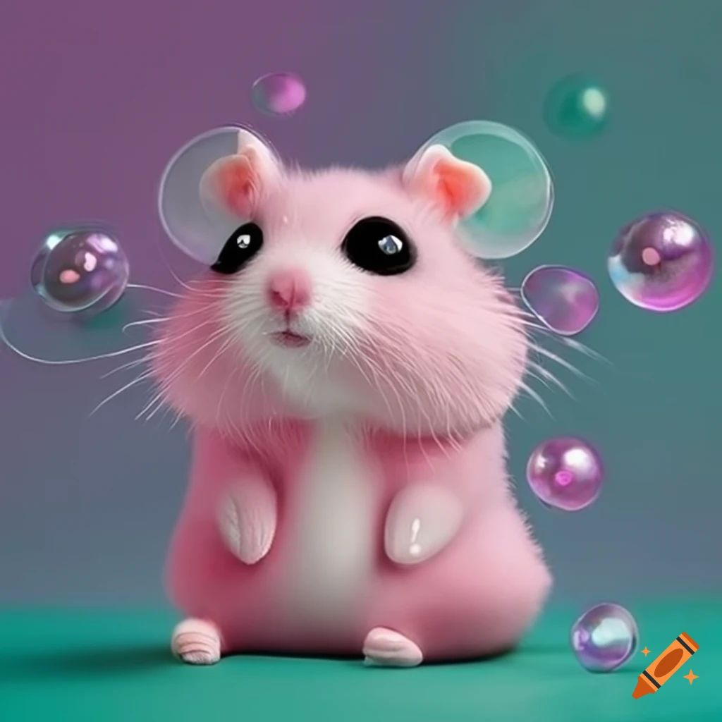 Cute fluffy rat made of bubbles in baby pink color