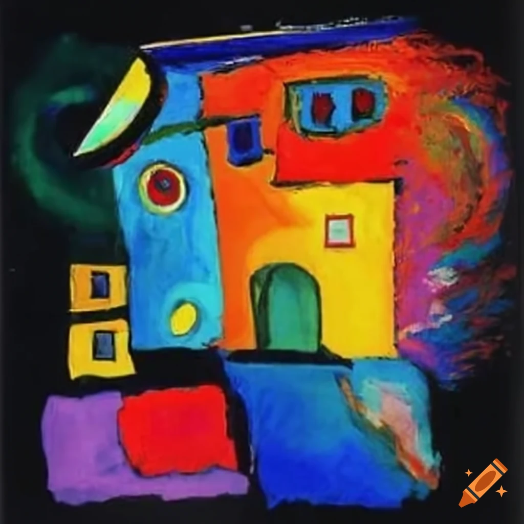 Colorful painting of a house by Kandinsky and Karel Appel