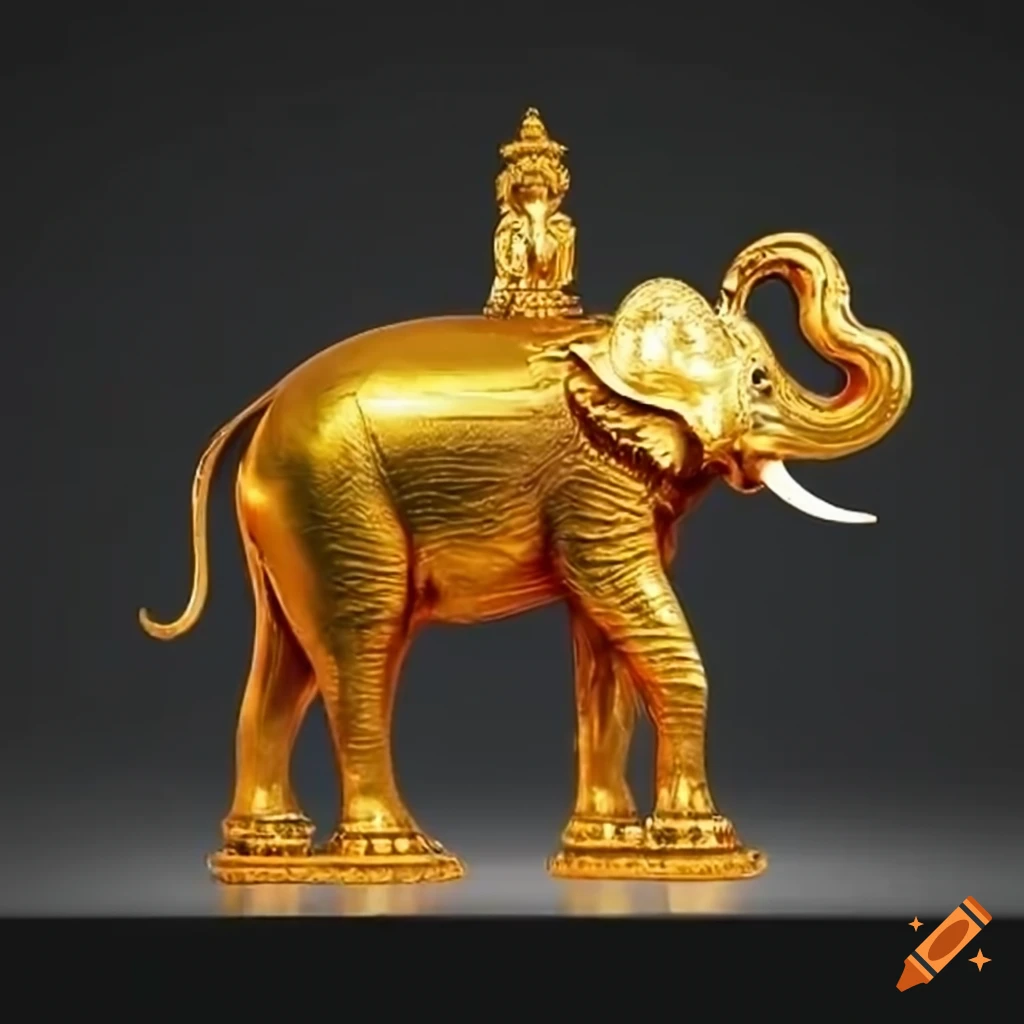 Magnificent golden statue of a sideways-facing elephant