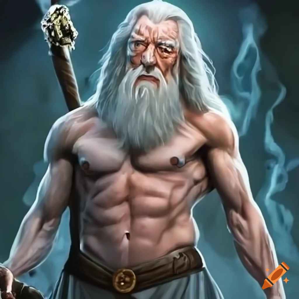 Muscular wizard displaying strength