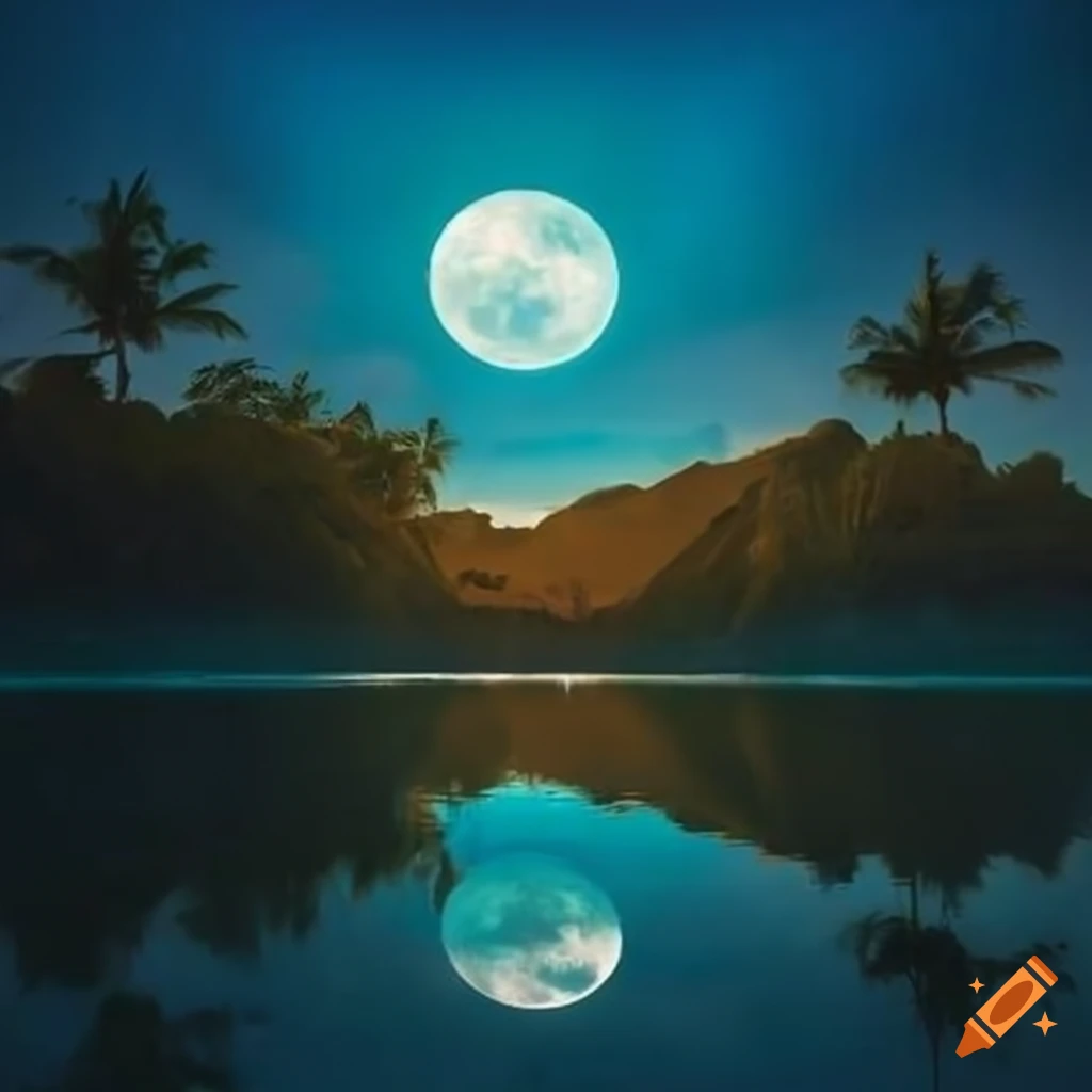 Moonlit palm trees on a tranquil beach
