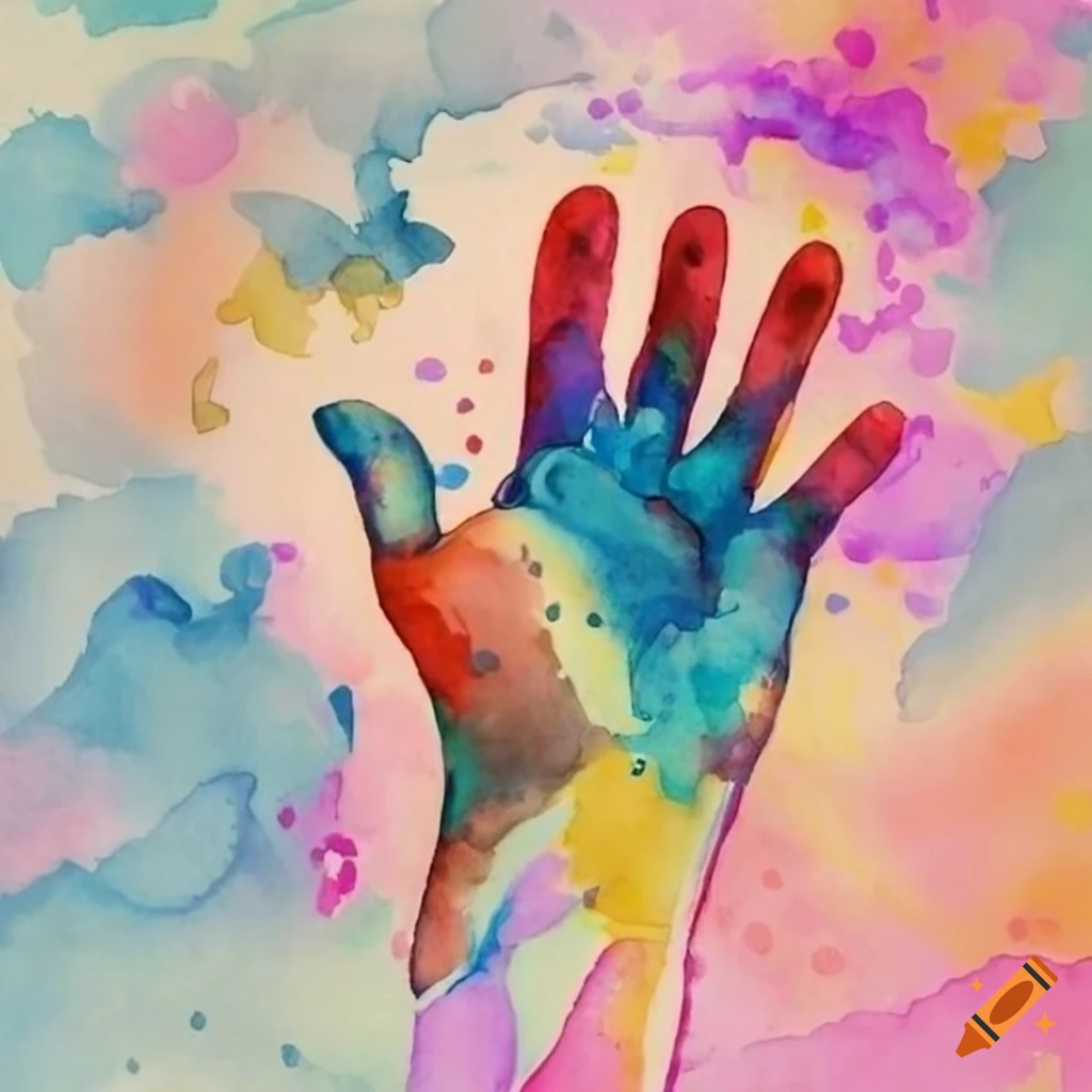 Raised hand in watercolor style
