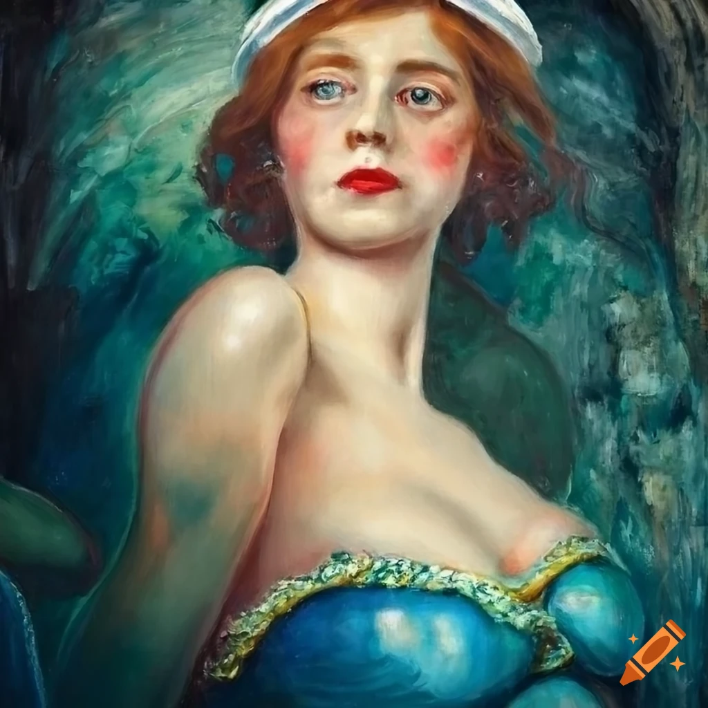 Portrait of a mermaid in a grotto in classic sailor oil painting style