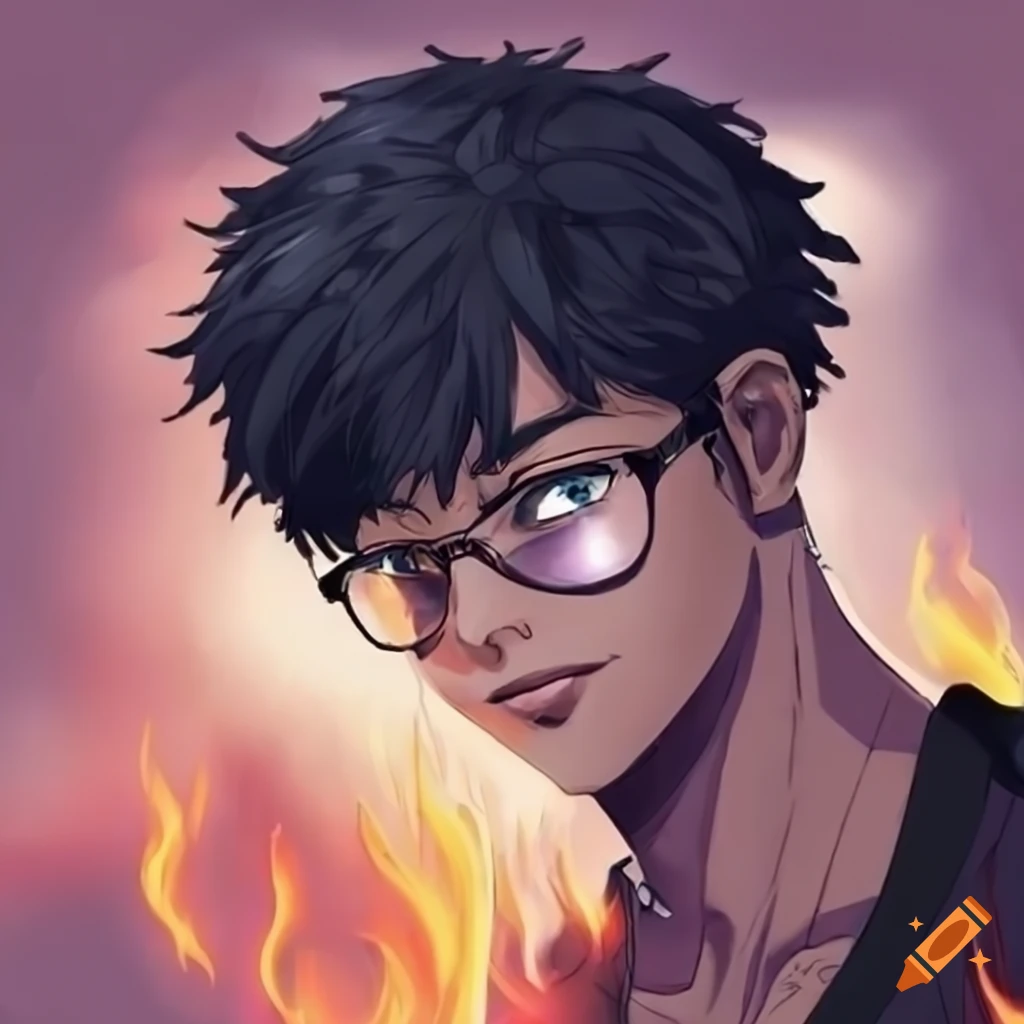 Vibrant portrait of a dark-skinned male with expressive eyes and fiery outfit