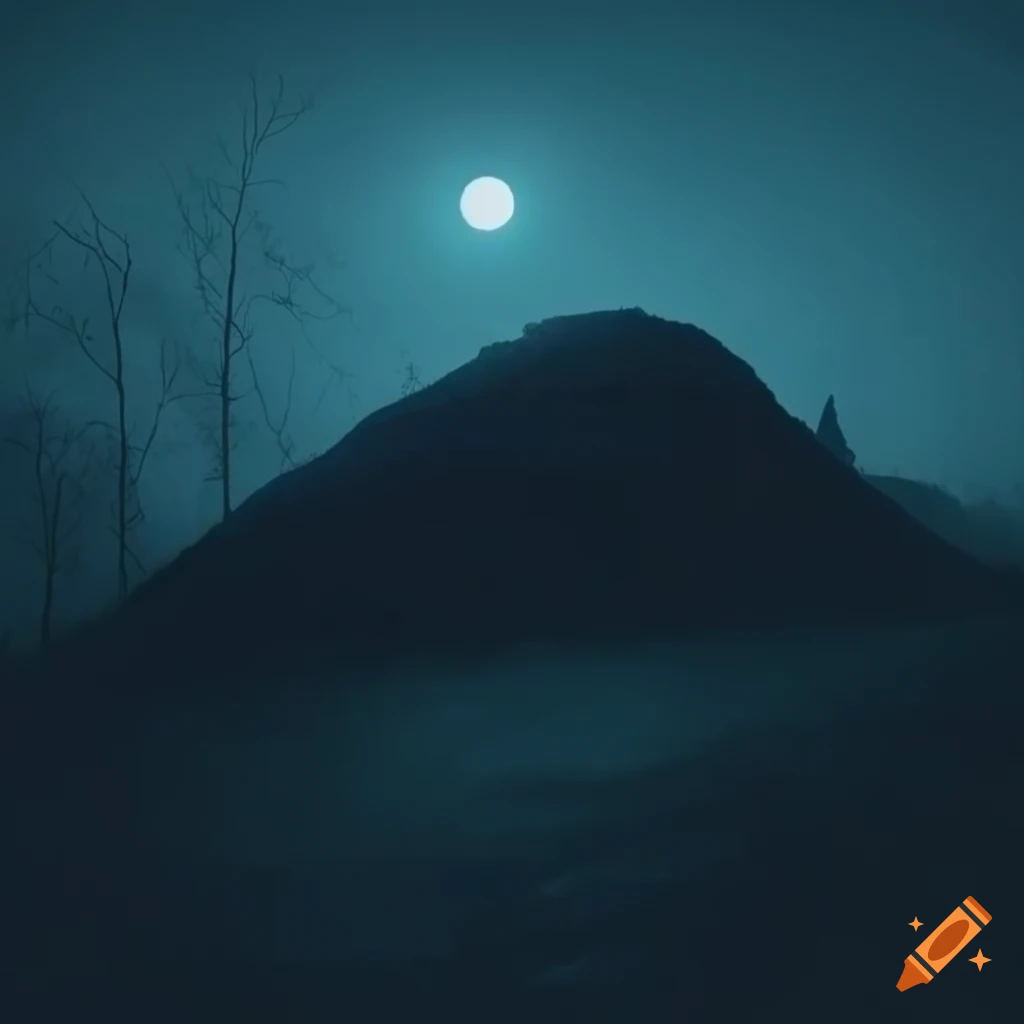 Small hill in gloomy night atmosphere