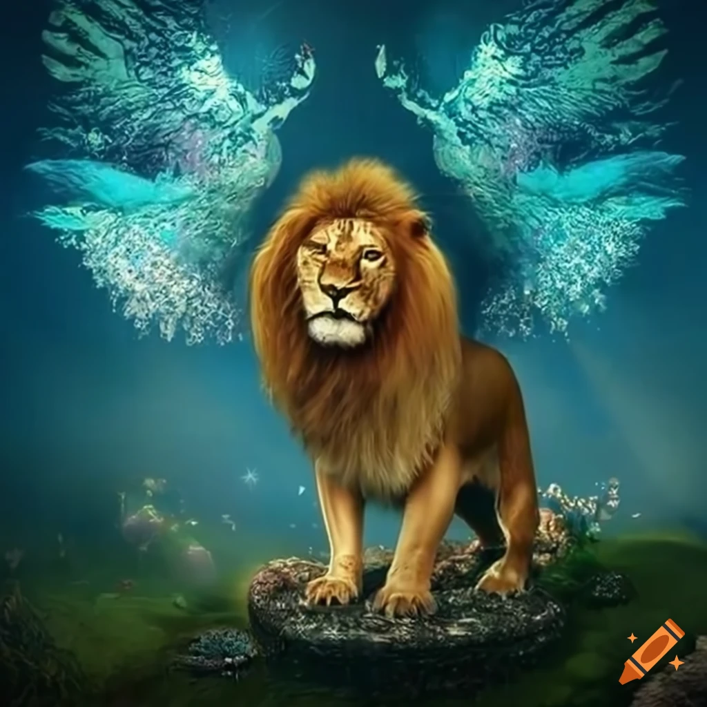 Lions dancing with fairies in a surreal fantasy scene