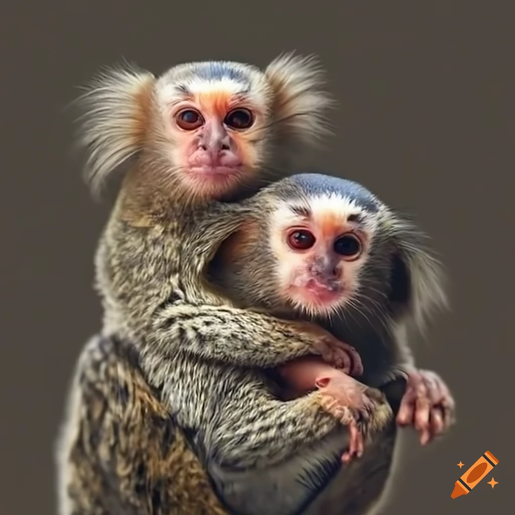 Adorable marmosets hugging each other