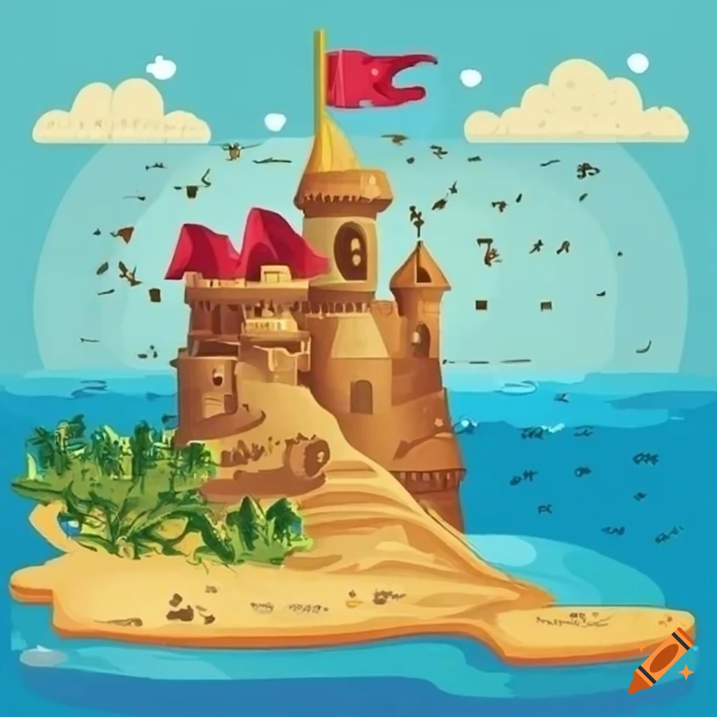 Treasure map featuring a castle and the sea