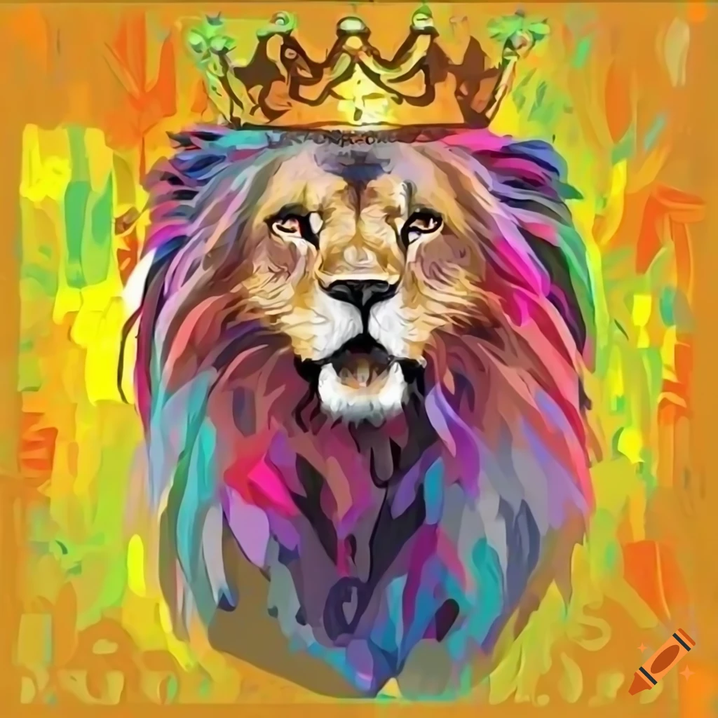 Roaring lion with a crown and 'King of the Jungle' text in bold graphic design