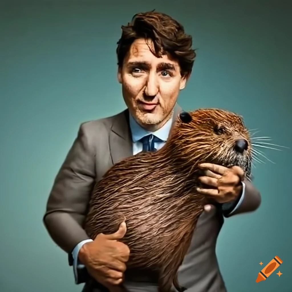 Justin Trudeau with a beaver on his lap