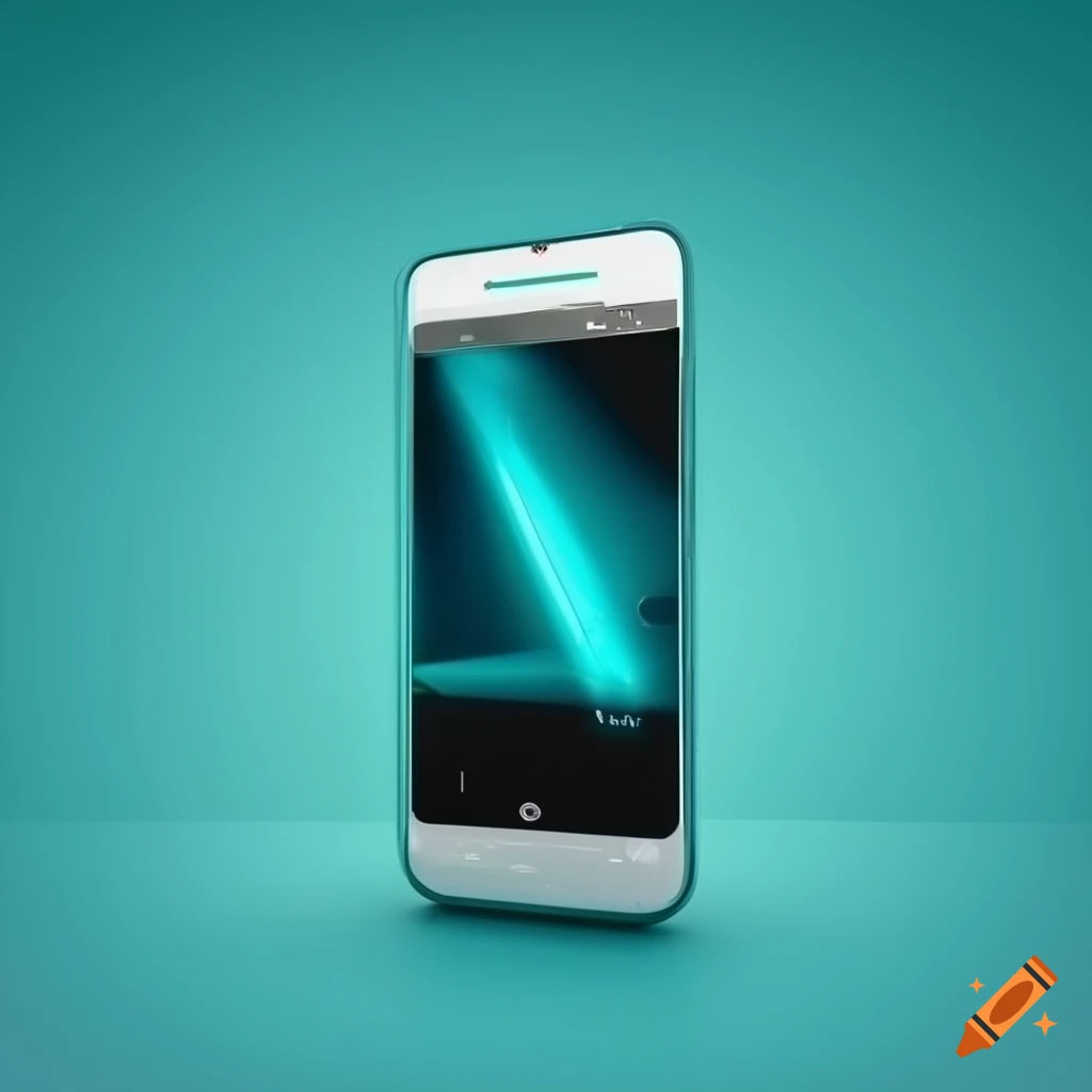 High-tech smartphone with abstract turquoise wallpaper in 3D rendering