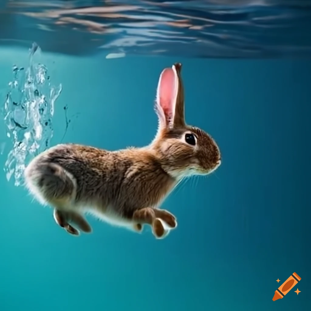 Rabbit jumping into water on Craiyon