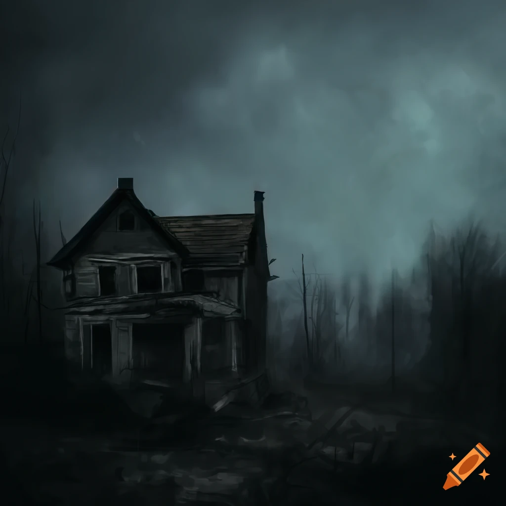 Abandoned building in a forgotten town with dirty windows and gray sky