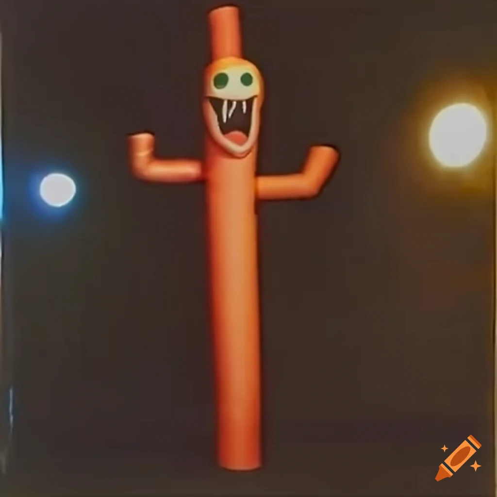 Colorful tall skinny children's mascot monster with bulgy eyes crawling