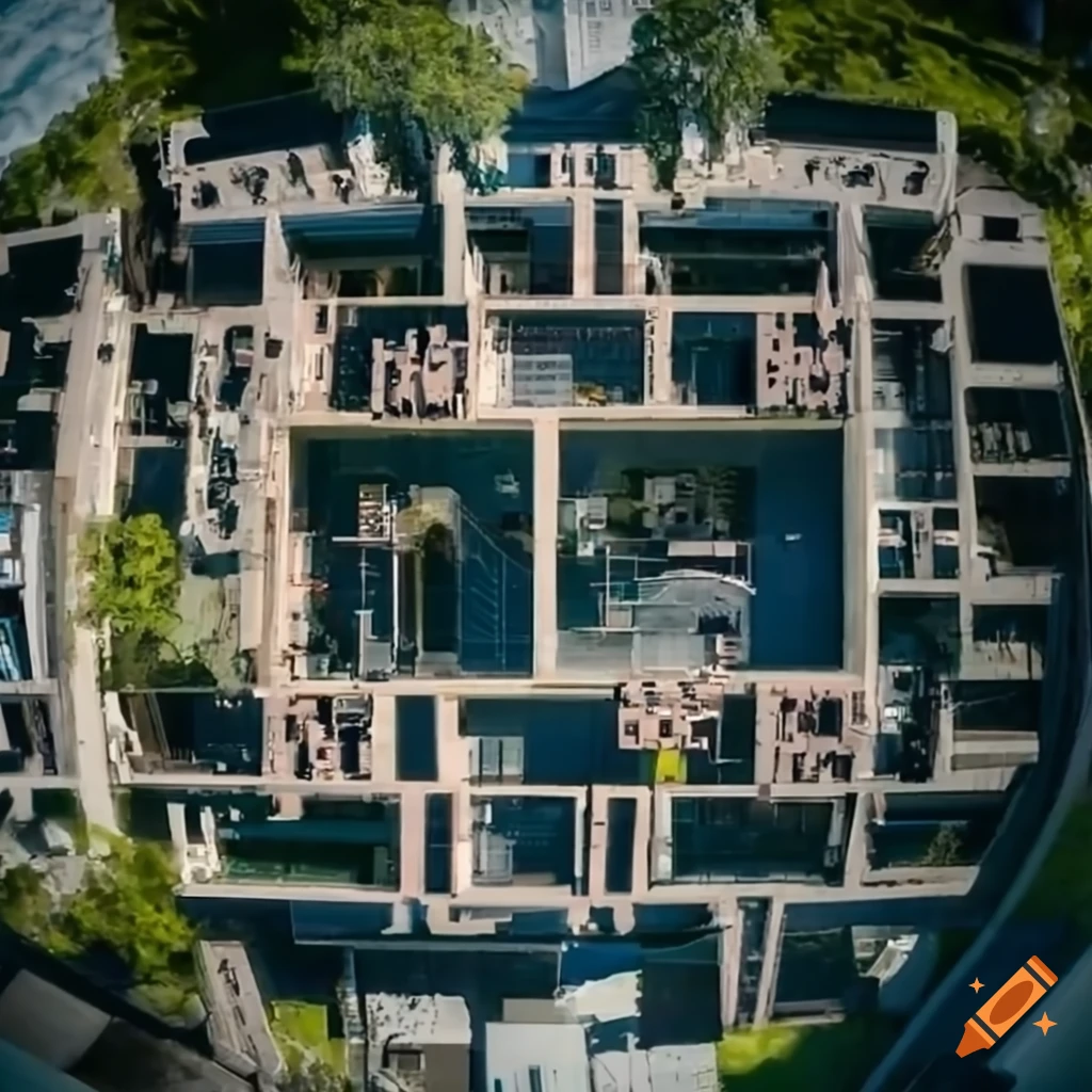 Sky view showing building with Google Map layout for indoor and outdoor detection of user location