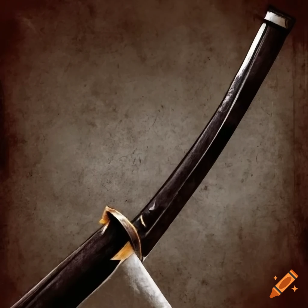 Katana on old paper with charcoal drawing