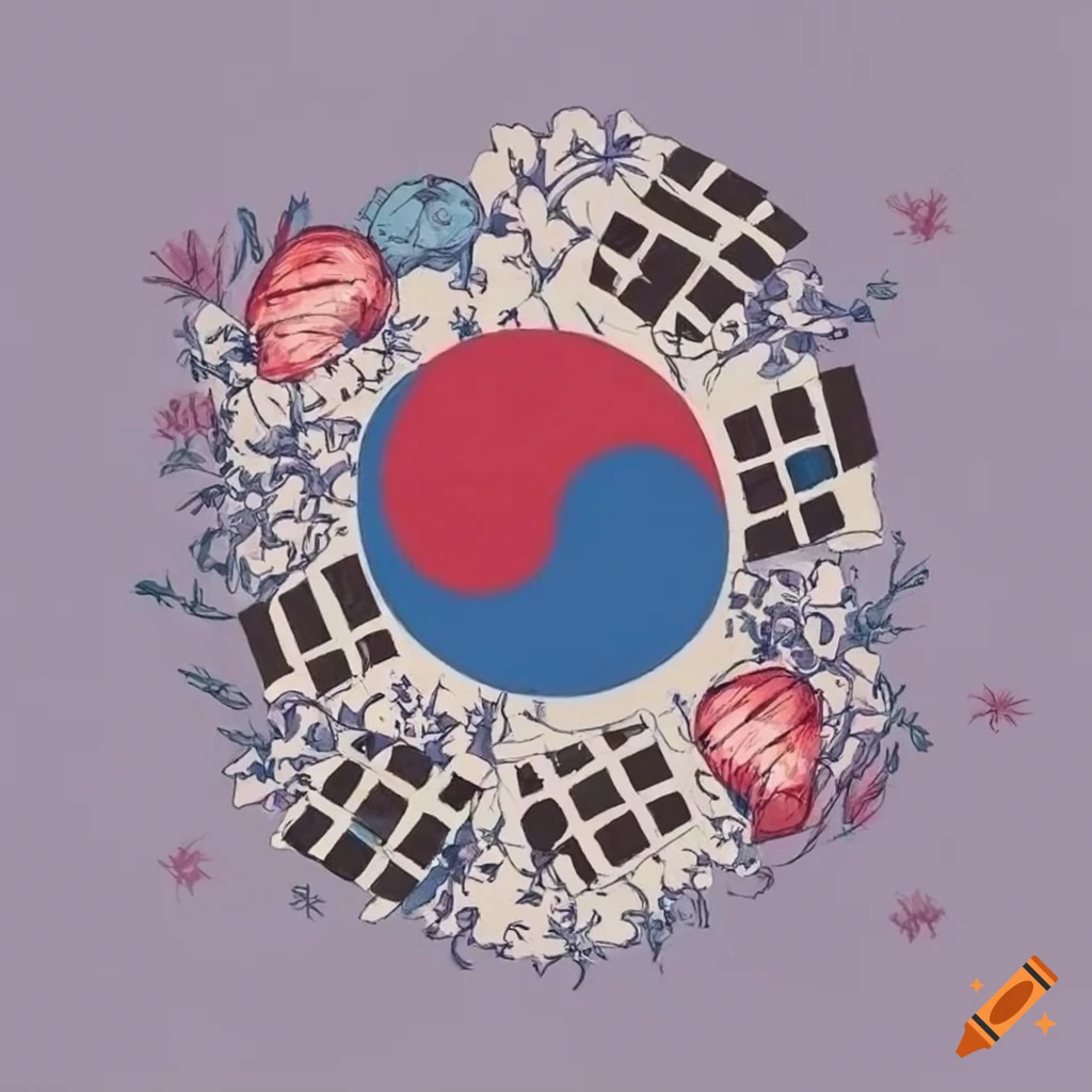 Hand-drawn art commemorating Korean Independence Day with national cultural symbols