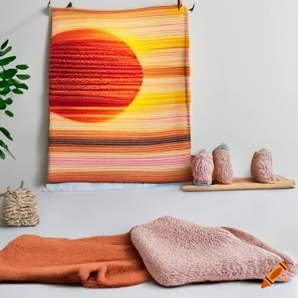 Towel with woven sunset design