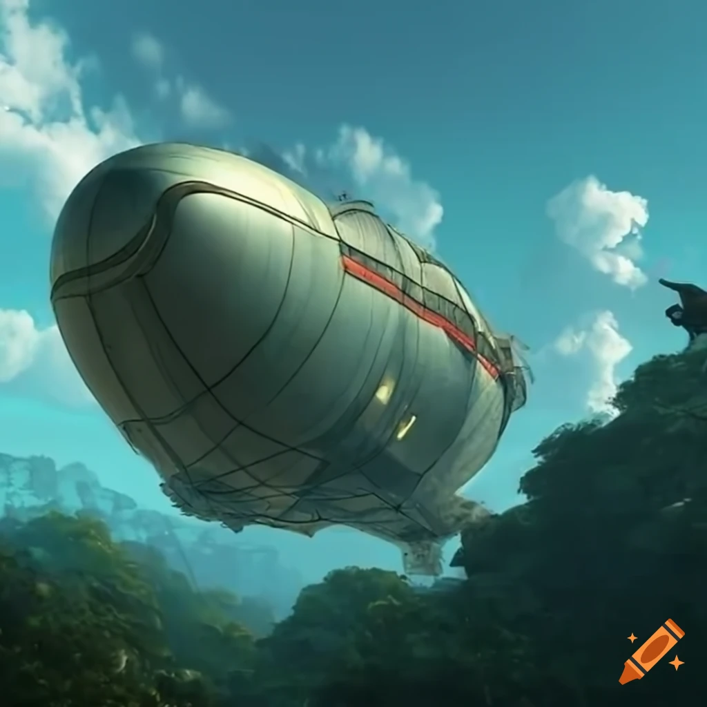 Futuristic airship over dense jungle canopy
