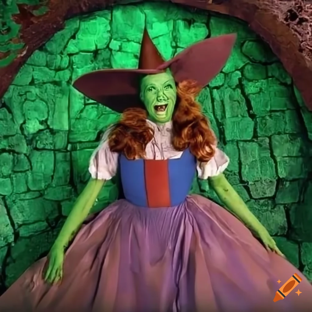 The Green Witch and Toto from the Wizard of Oz on the Yellow Brick Road