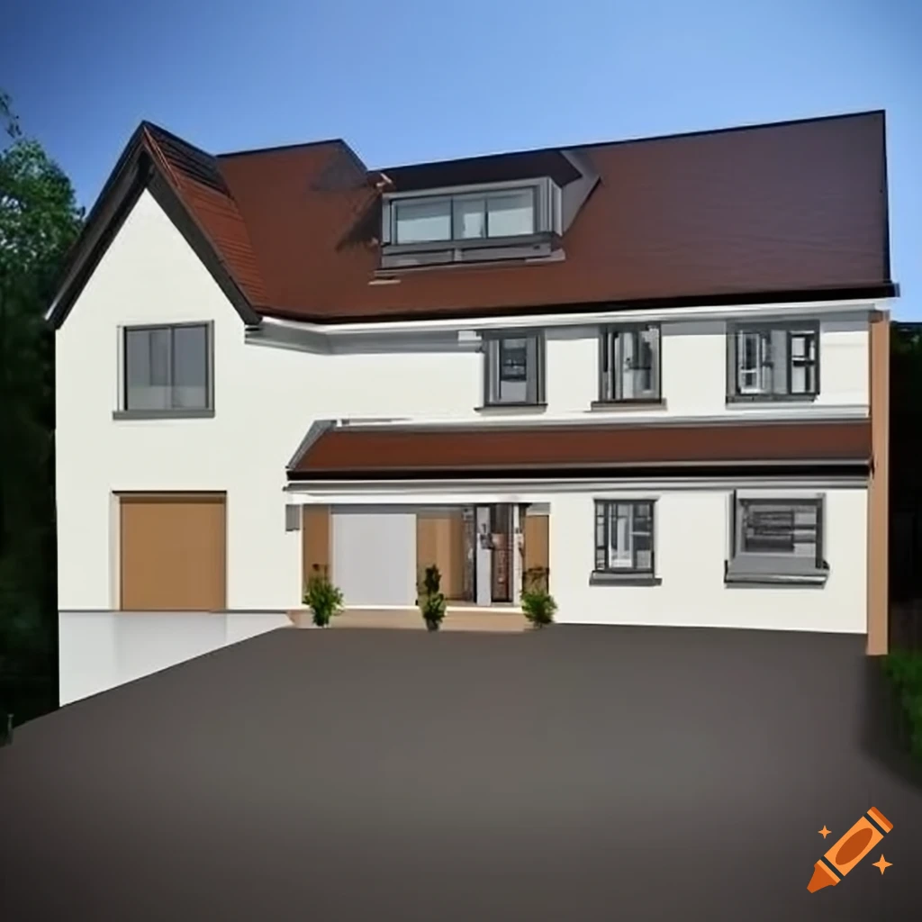 Floor plan for a 3-bedroom house with hidden roof, enclosed kitchen, en-suite bedrooms, master bedroom with walk-in closet, balcony, and driveway with lights