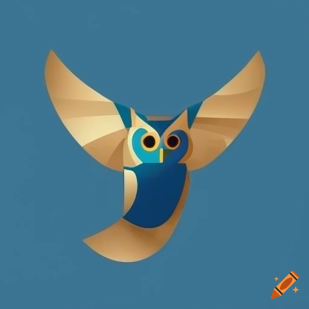 Geometric owl design in blue and gold colors