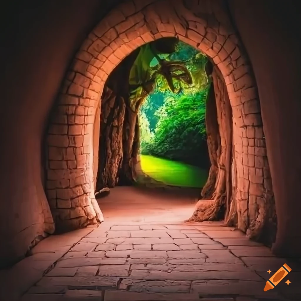 Princess breaking through a brick wall in a garden