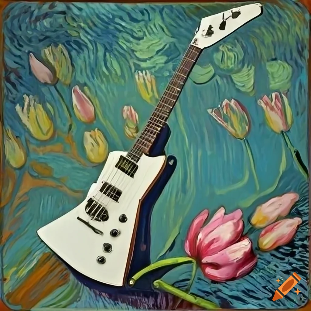 Epiphone Explorer guitar with pink tulips inspired by Van Gogh