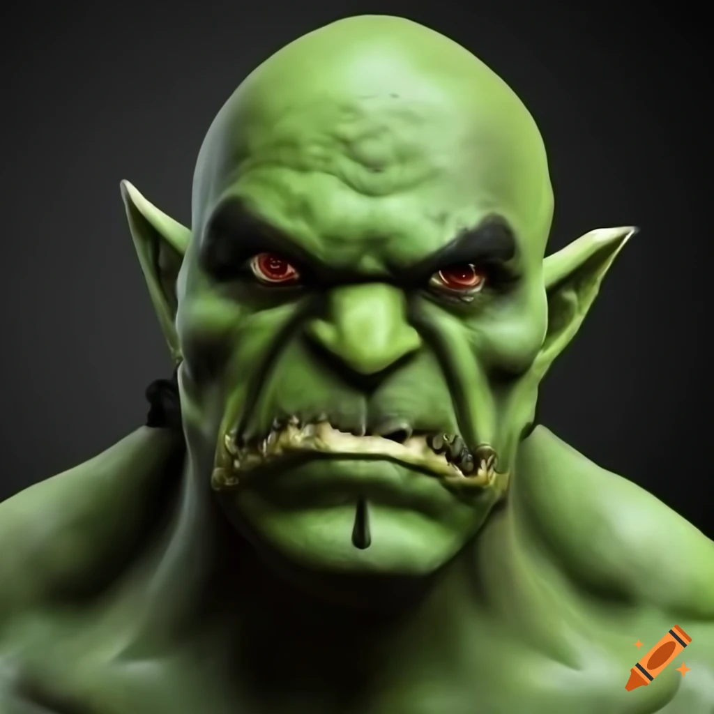 Face of a big Orc with green skin