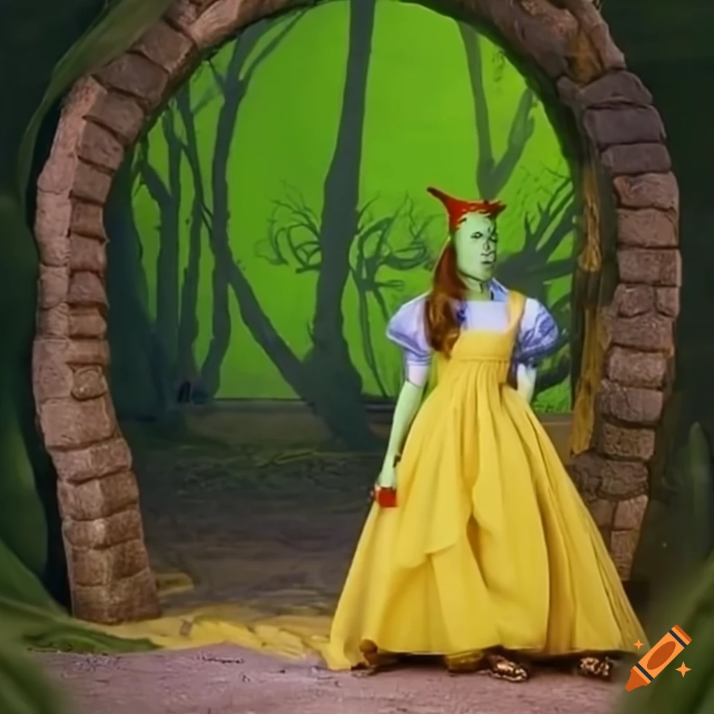 The Green Witch and Toto from the Wizard of Oz on the Yellow Brick Road