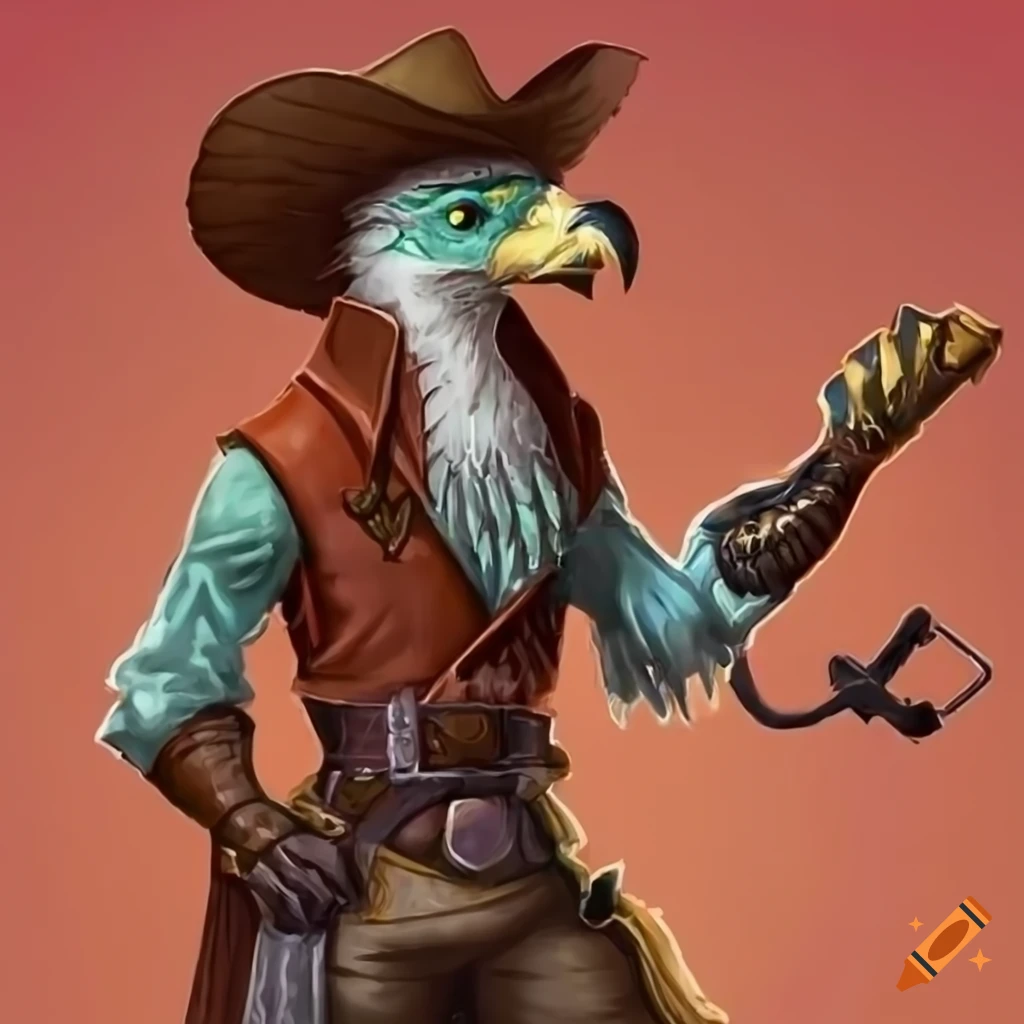 Anthropomorphic buzzard cowboy in a D&D style