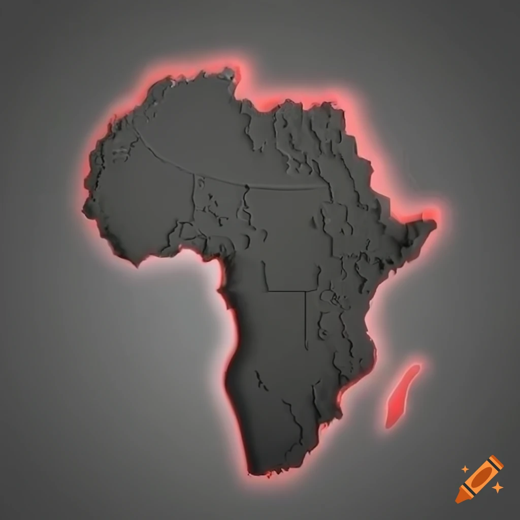 3D black Africa map with red light dots marking various countries